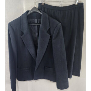 Wool Skirt Suit - Black - Size 12 - Unbranded - Vintage Office Wear